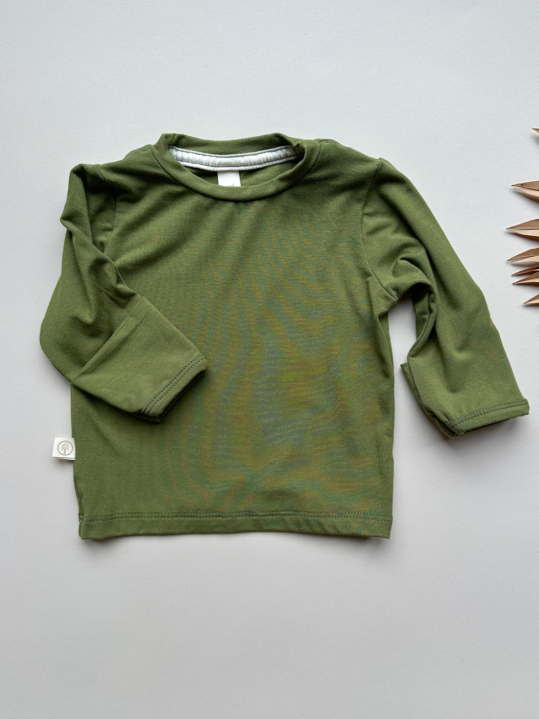 Long Sleeve Crew Neck Tee with Mittens | Baby &amp; Toddler | Luxury Bamboo | Olive