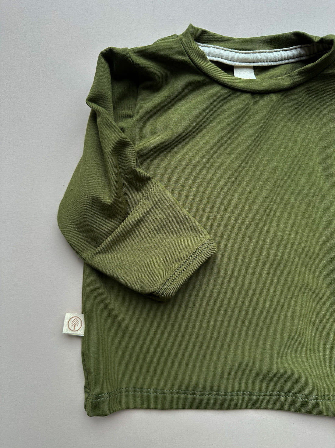 Long Sleeve Crew Neck Tee with Mittens | Baby &amp; Toddler | Luxury Bamboo | Olive