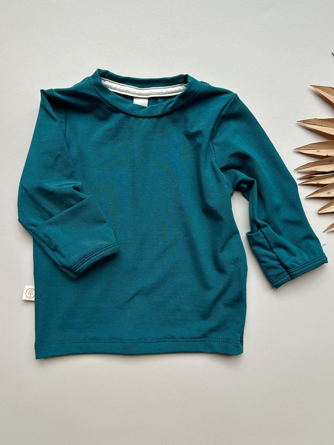 Long Sleeve Crew Neck Tee with Mittens | Baby &amp; Toddler | Luxury Bamboo | Peacock