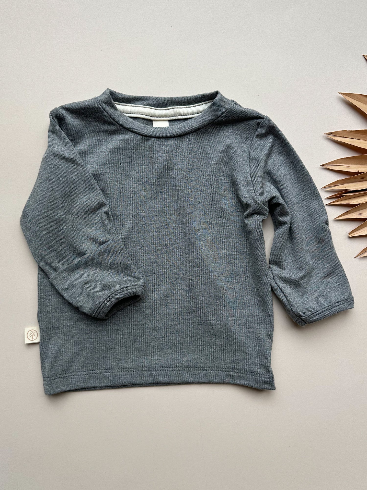 Long Sleeve Crew Neck Tee with Mittens | Baby &amp; Toddler | Luxury Bamboo | Dark Heather Gray