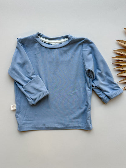 Long Sleeve Crew Neck Tee with Mittens | Baby &amp; Toddler | Luxury Bamboo | Dusty Blue