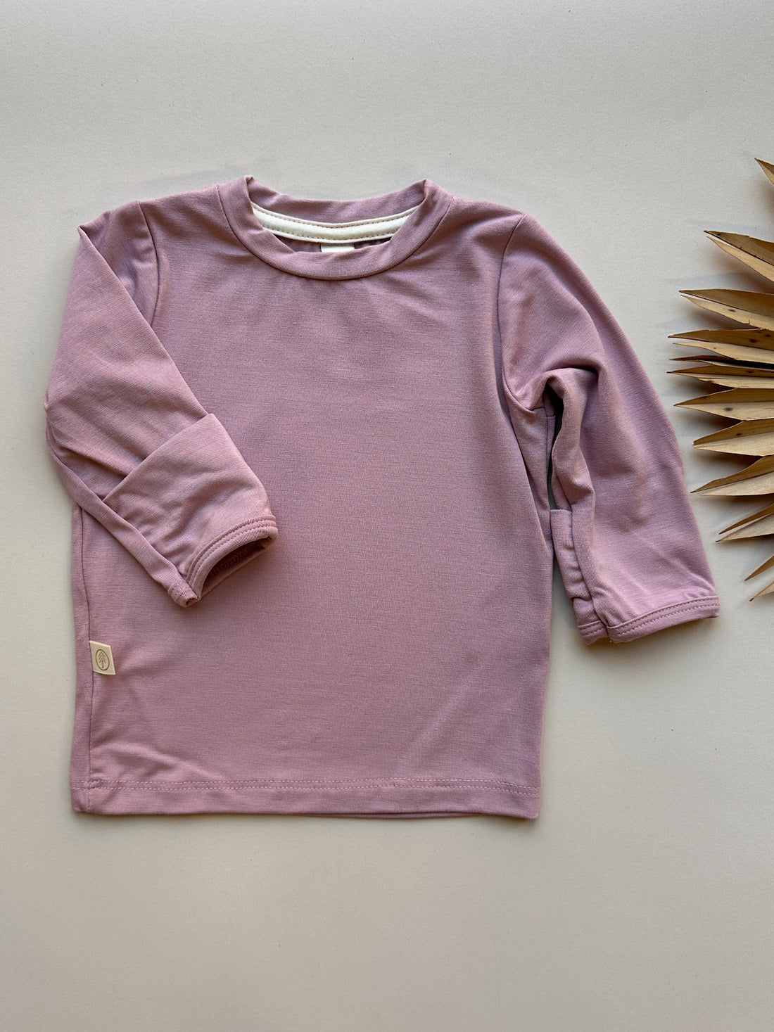 Long Sleeve Crew Neck Tee with Mittens | Baby &amp; Toddler | Luxury Bamboo | Dusty Pink