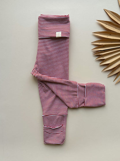 Fold-Over Footie Leggings | Baby &amp; Toddler | Organic Cotton Bamboo Blend | Red Stripe