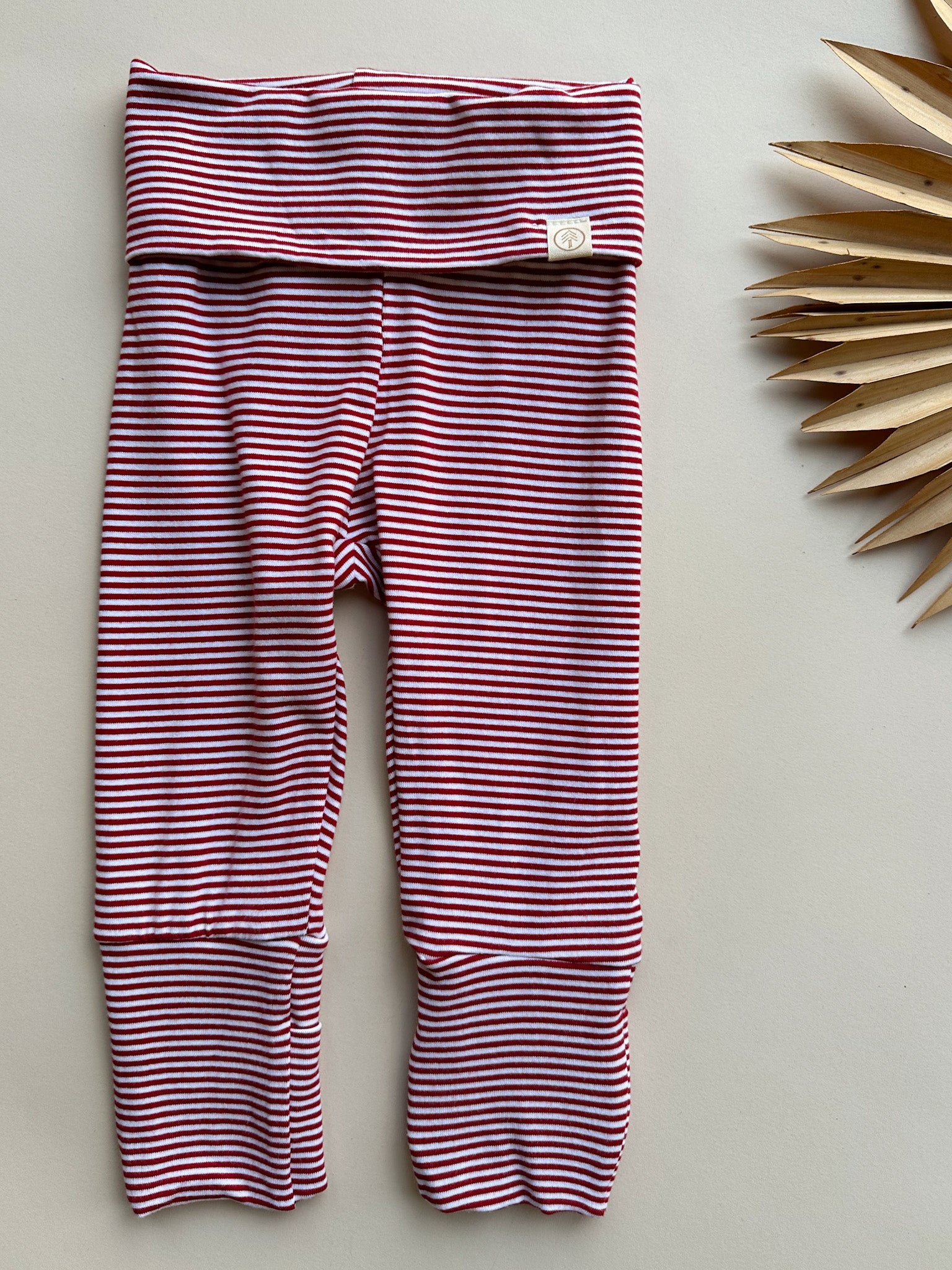 Fold-Over Footie Leggings | Baby &amp; Toddler | Organic Cotton Bamboo Blend | Red Stripe