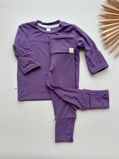 *Preorder* Long Sleeve T-shirt or Bodysuit with Mittens | Baby &amp; Toddler | Luxury Bamboo | Plum