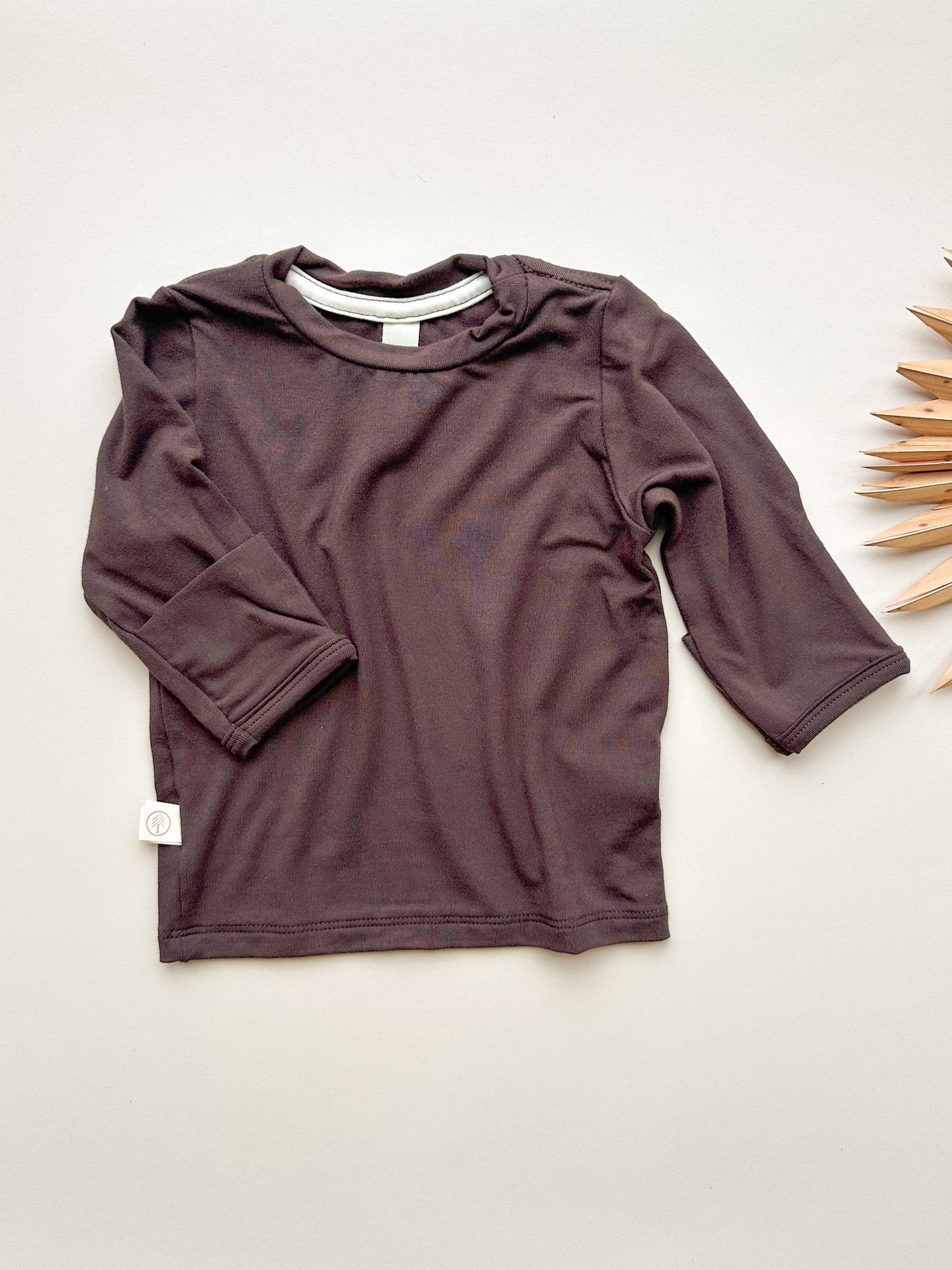 *Preorder* Long Sleeve T-shirt or Bodysuit with Mittens | Baby &amp; Toddler | Luxury Bamboo | Brown