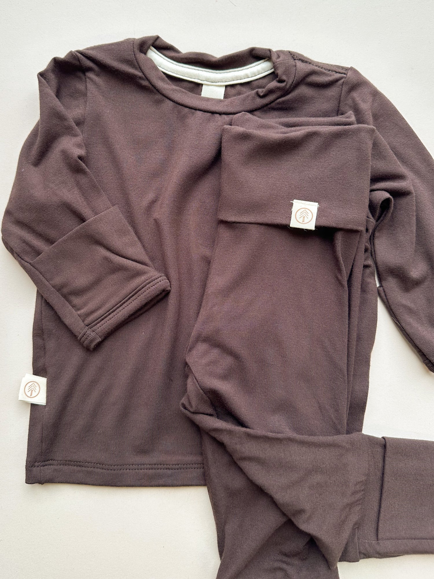 *Preorder* Long Sleeve T-shirt or Bodysuit with Mittens | Baby &amp; Toddler | Luxury Bamboo | Brown