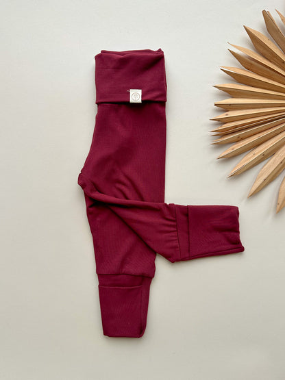 *Preorder* Fold-Over Footie Leggings | Baby &amp; Toddler | Luxury Bamboo | Merlot