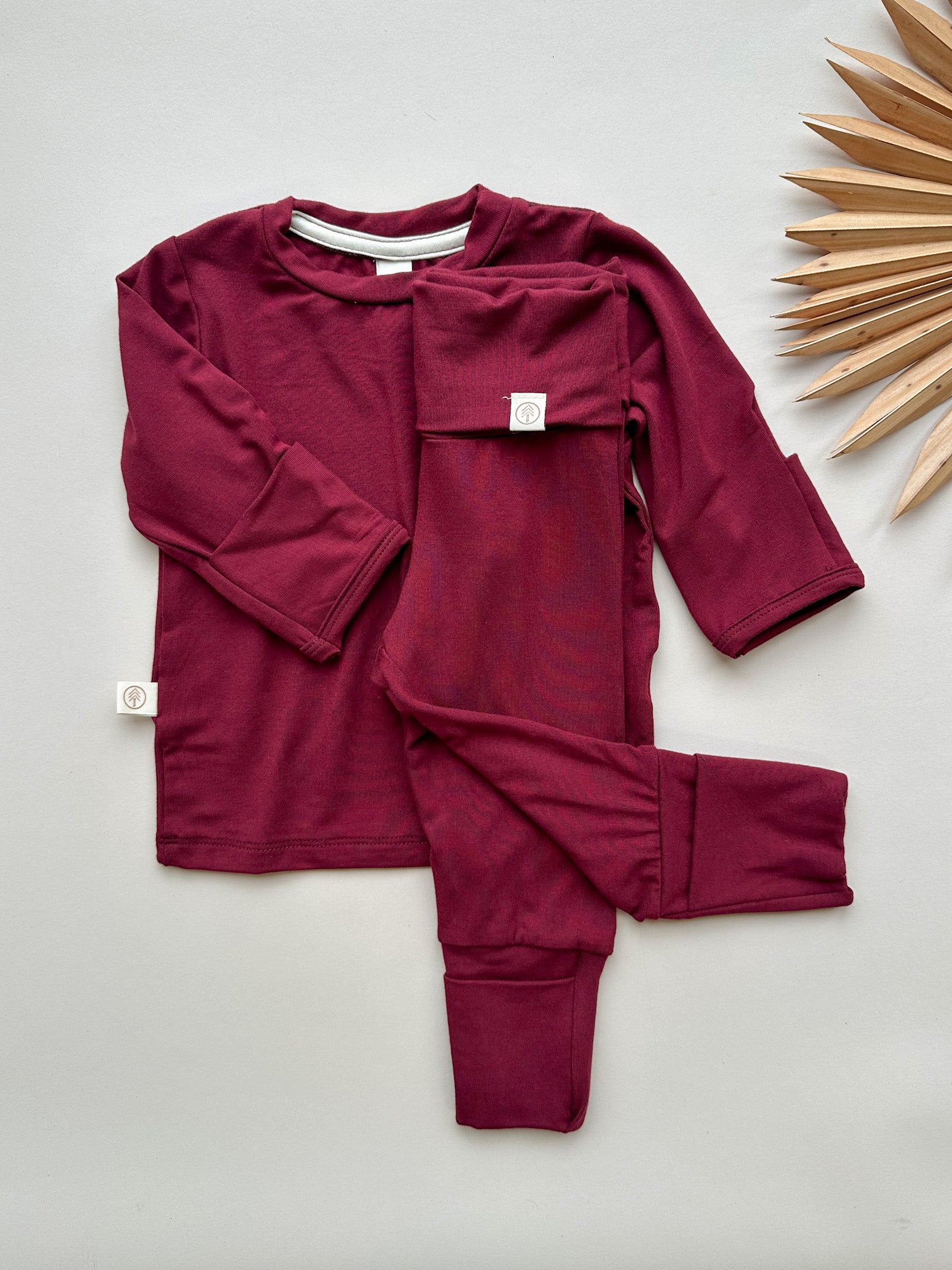 *Preorder* Long Sleeve T-shirt or Bodysuit with Mittens | Baby &amp; Toddler | Luxury Bamboo | Merlot