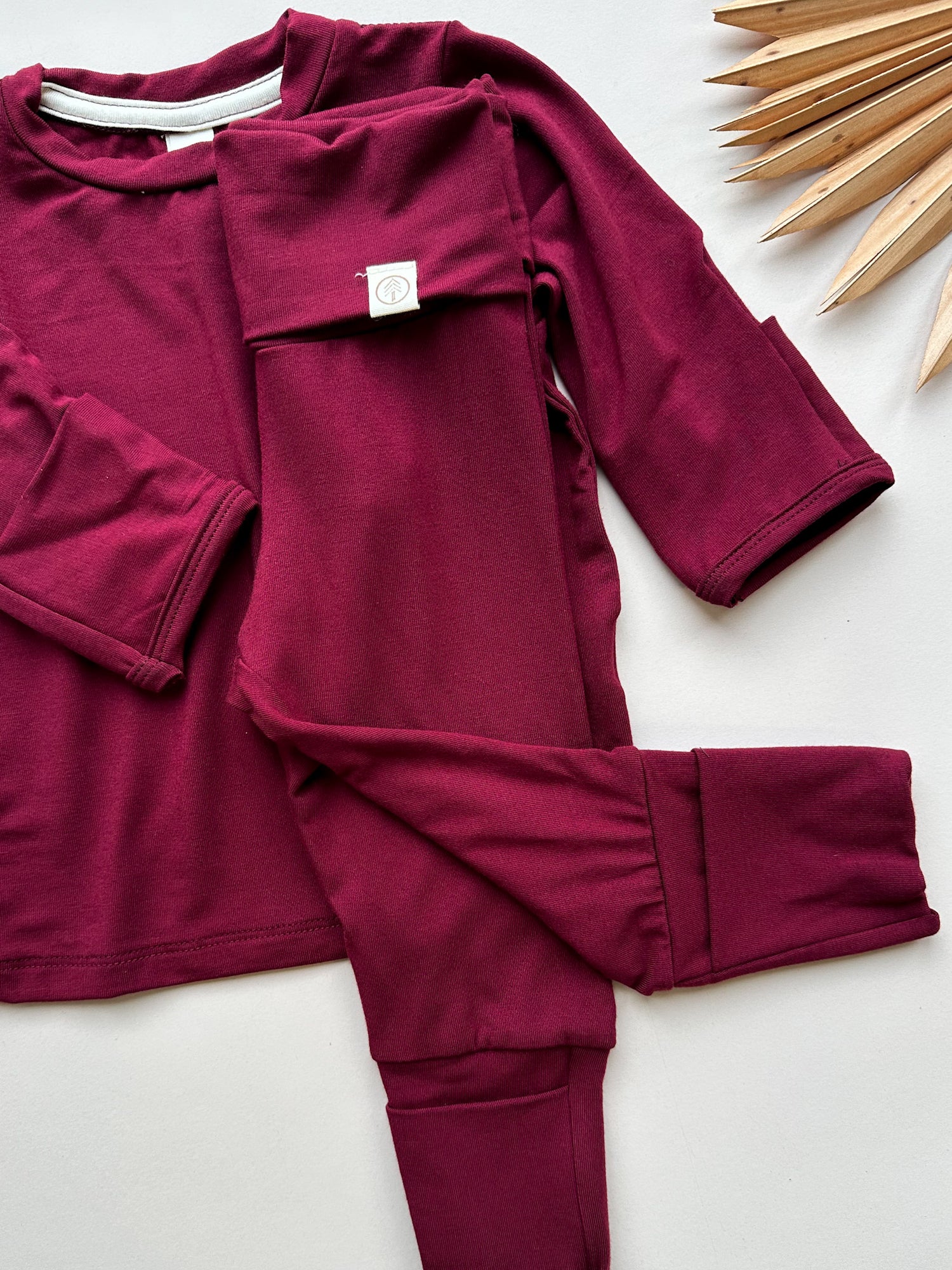 *Preorder* Long Sleeve T-shirt or Bodysuit with Mittens | Baby &amp; Toddler | Luxury Bamboo | Merlot