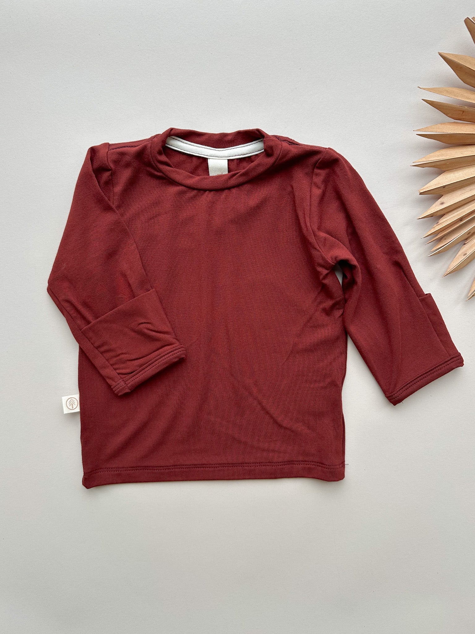 *Preorder* Long Sleeve T-shirt or Bodysuit with Mittens | Baby &amp; Toddler | Luxury Bamboo | Maroon