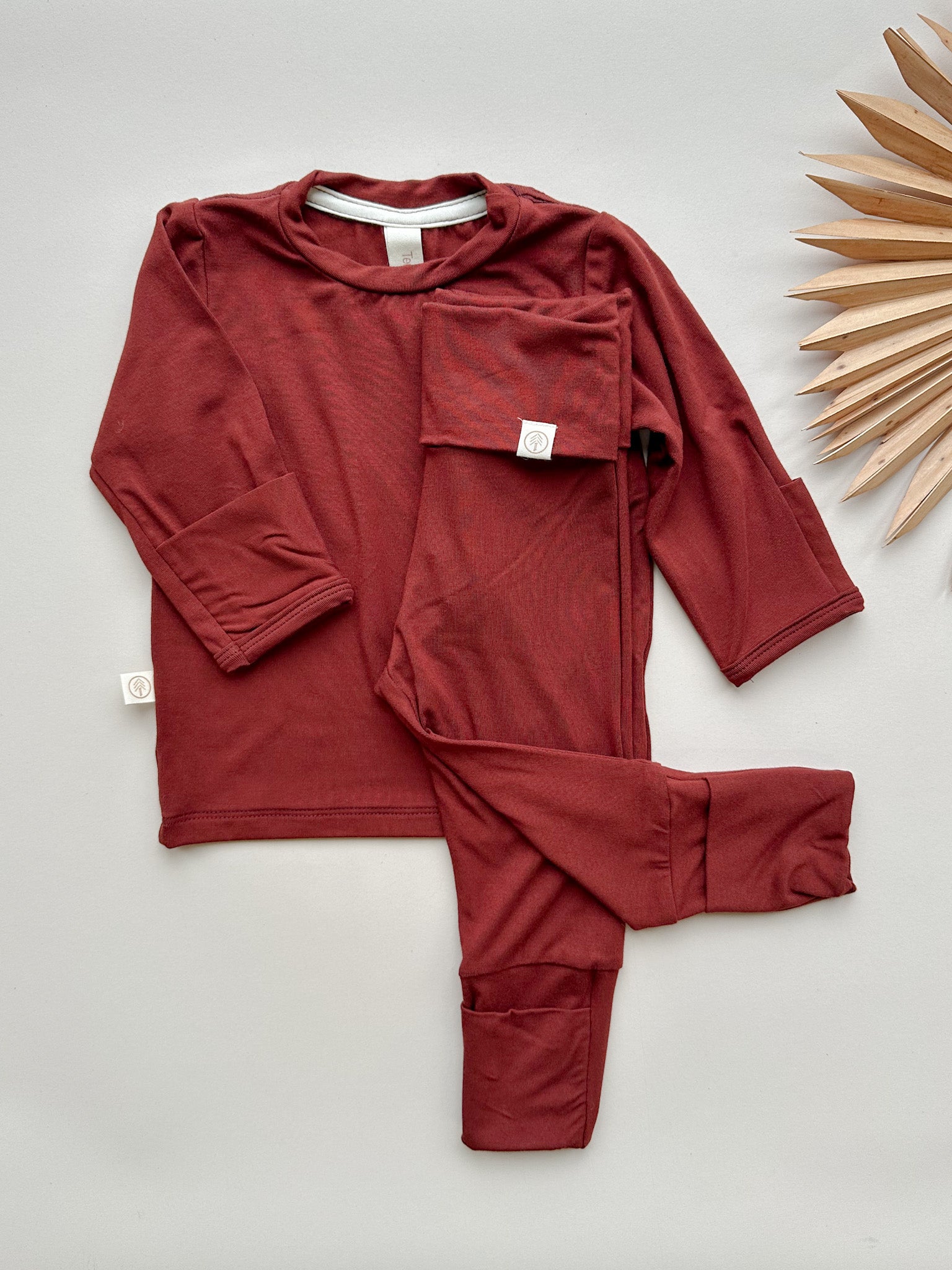 *Preorder* Long Sleeve T-shirt or Bodysuit with Mittens | Baby &amp; Toddler | Luxury Bamboo | Maroon