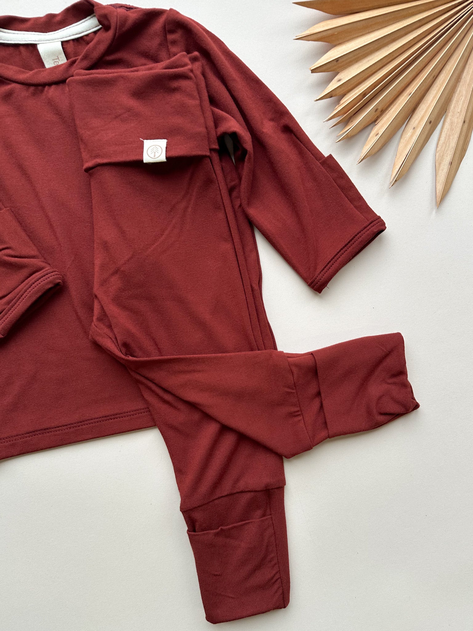 *Preorder* Long Sleeve T-shirt or Bodysuit with Mittens | Baby &amp; Toddler | Luxury Bamboo | Maroon