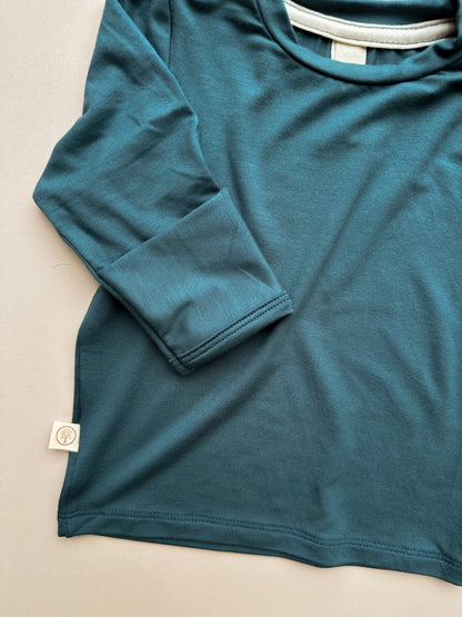 *Preorder* Long Sleeve T-shirt or Bodysuit with Mittens | Baby &amp; Toddler | Luxury Bamboo | Dark Teal