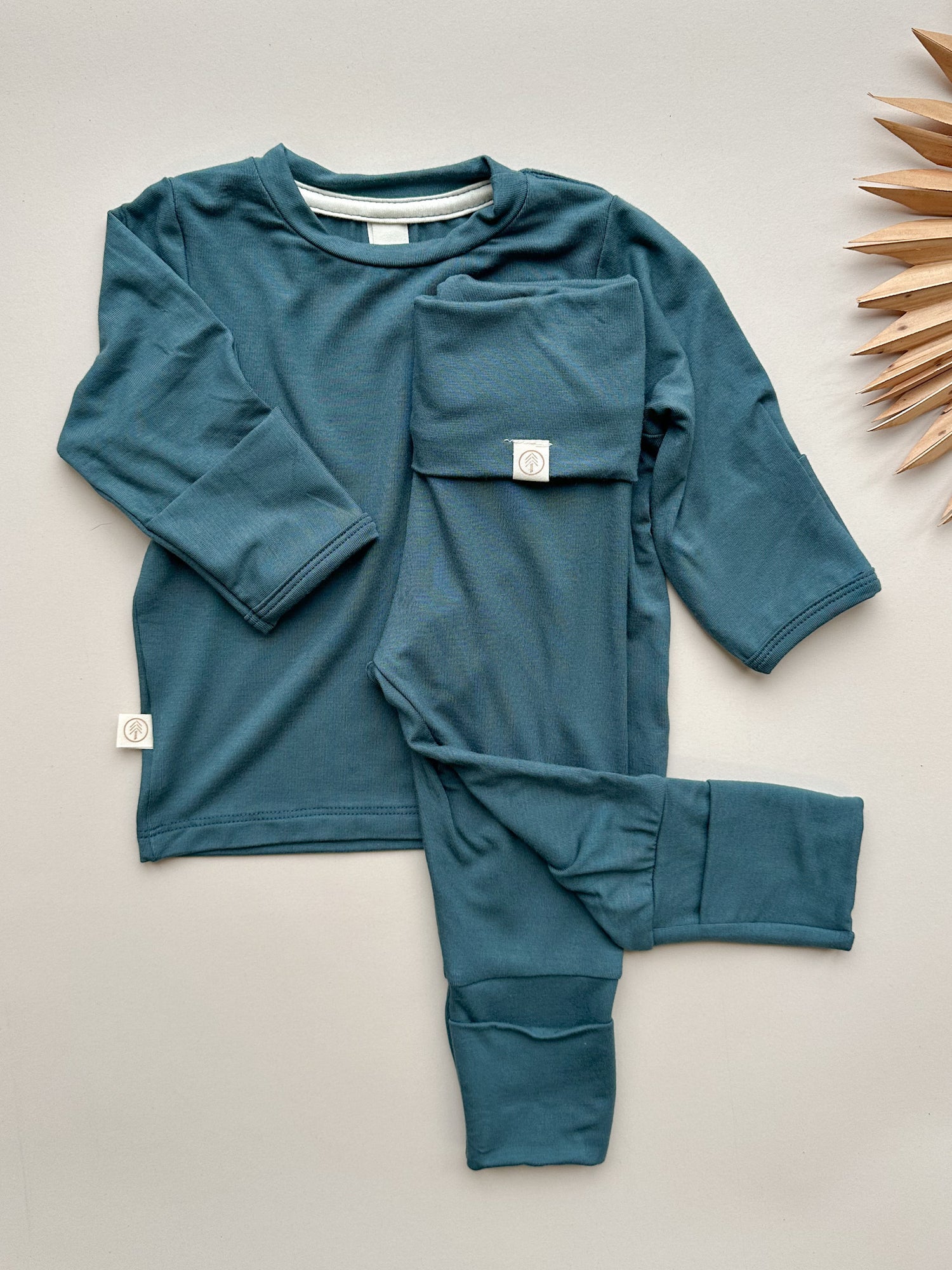 *Preorder* Long Sleeve T-shirt or Bodysuit with Mittens | Baby &amp; Toddler | Luxury Bamboo | Dark Teal