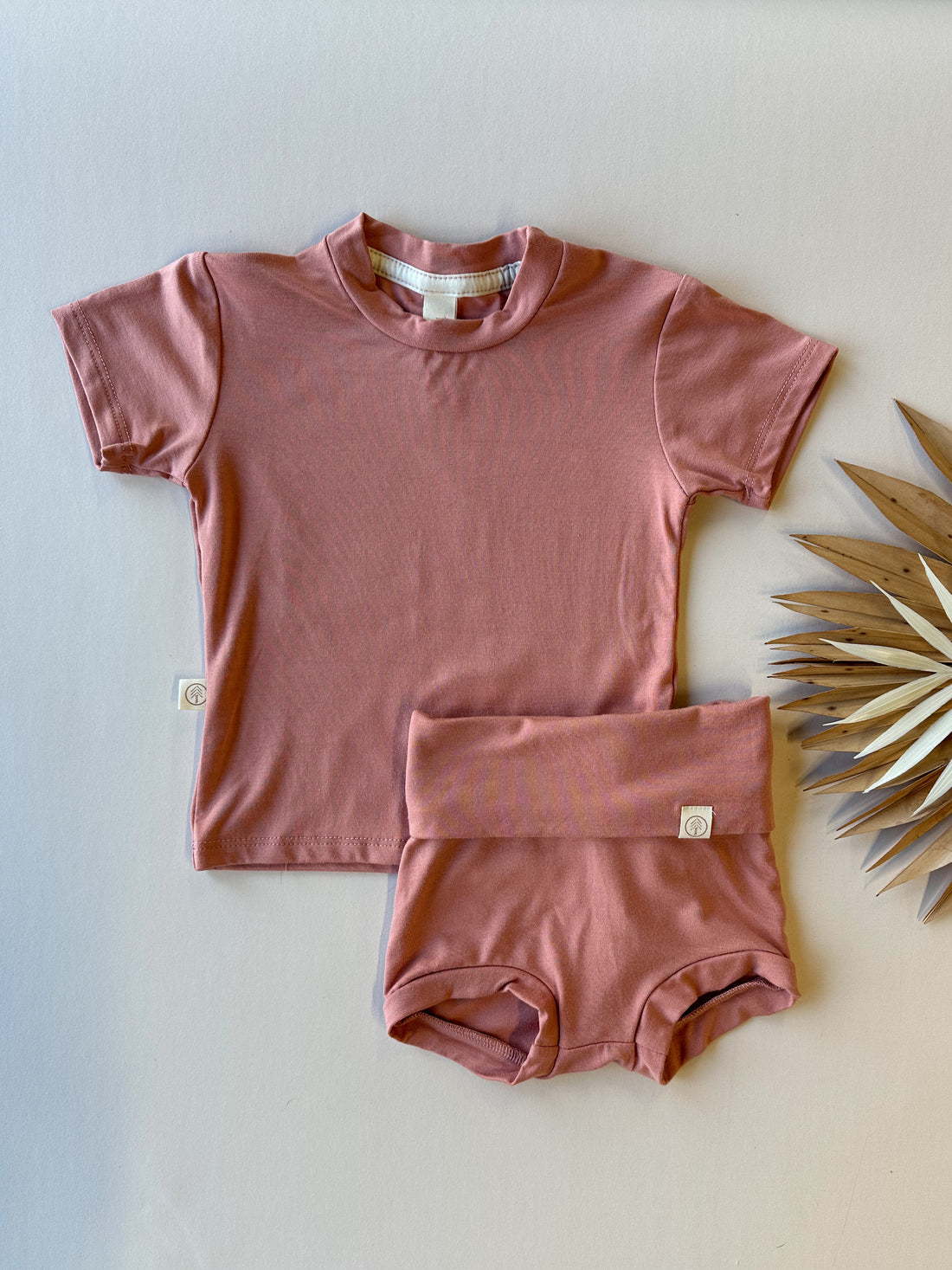 2/3T | Fold Over Bloomers and Short Sleeve Tee Set | Salmon | Luxury Bamboo
