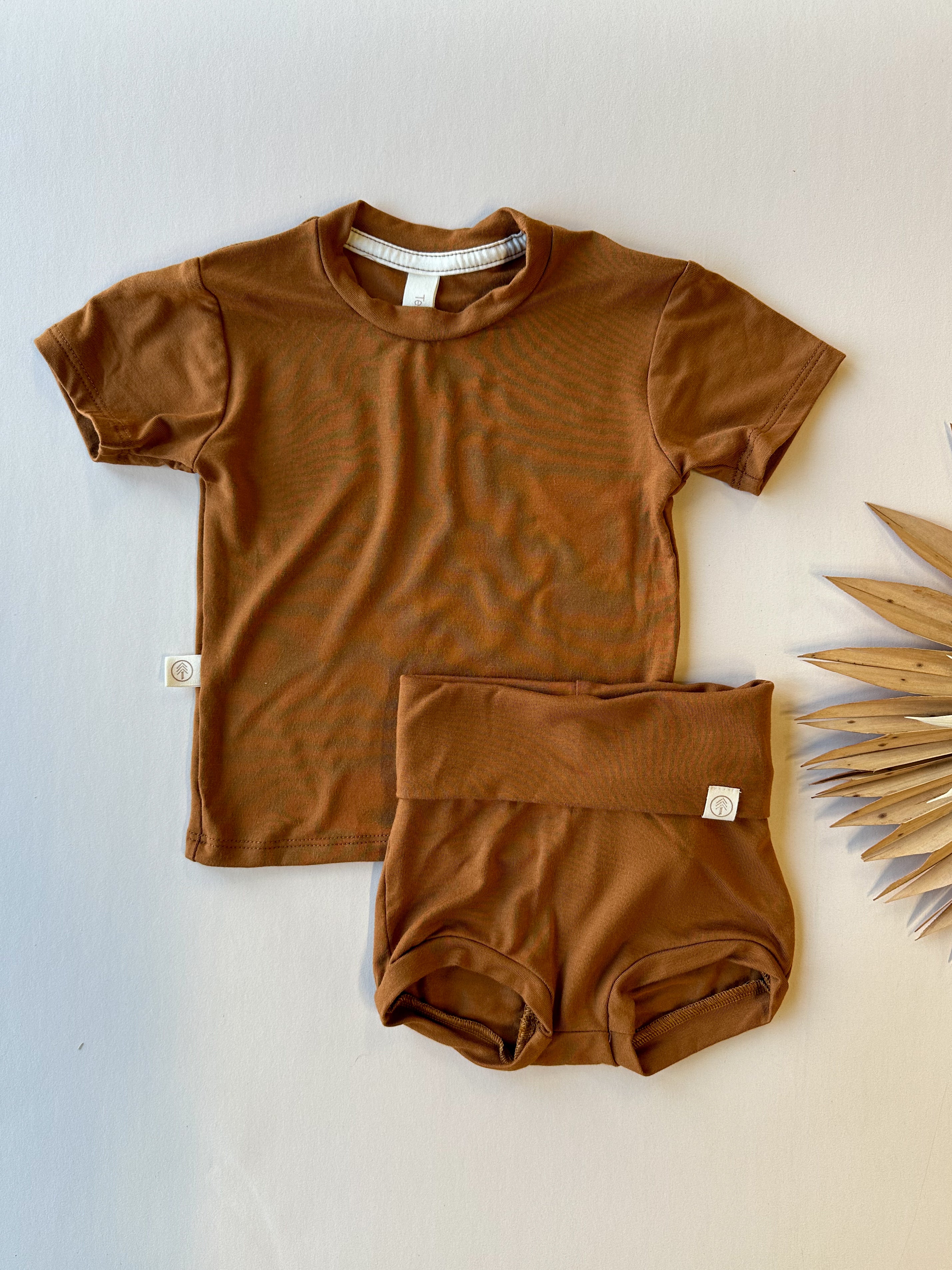 Fold Over Bloomers and Short Sleeve Tee Set | Ginger | Luxury Bamboo
