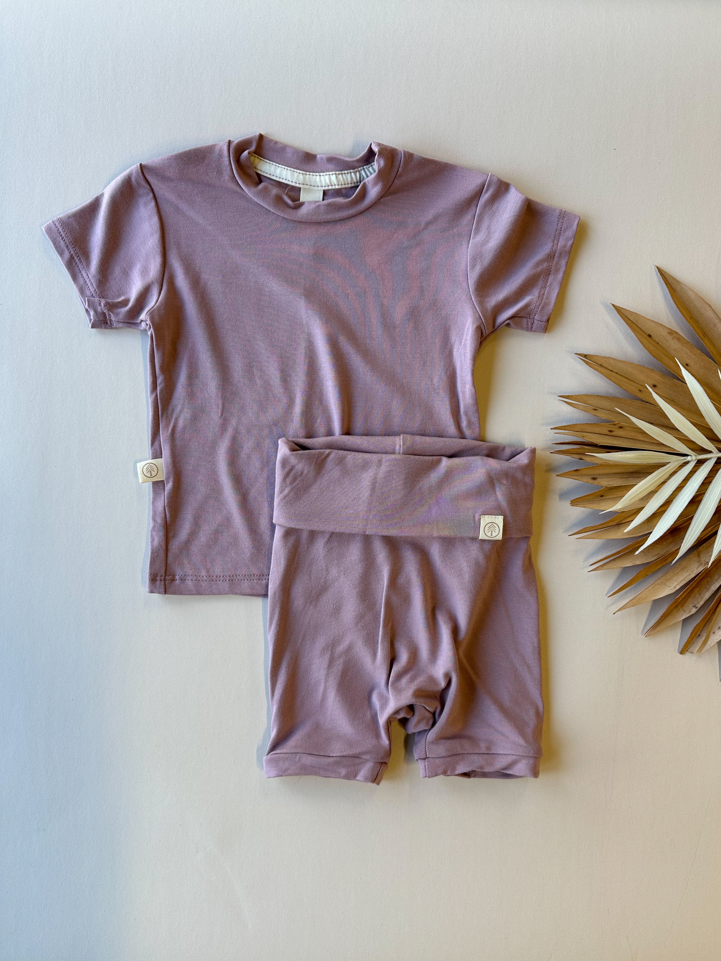 Fold Over Shorties and Short Sleeve Tee Set | Periwinkle | Luxury Bamboo