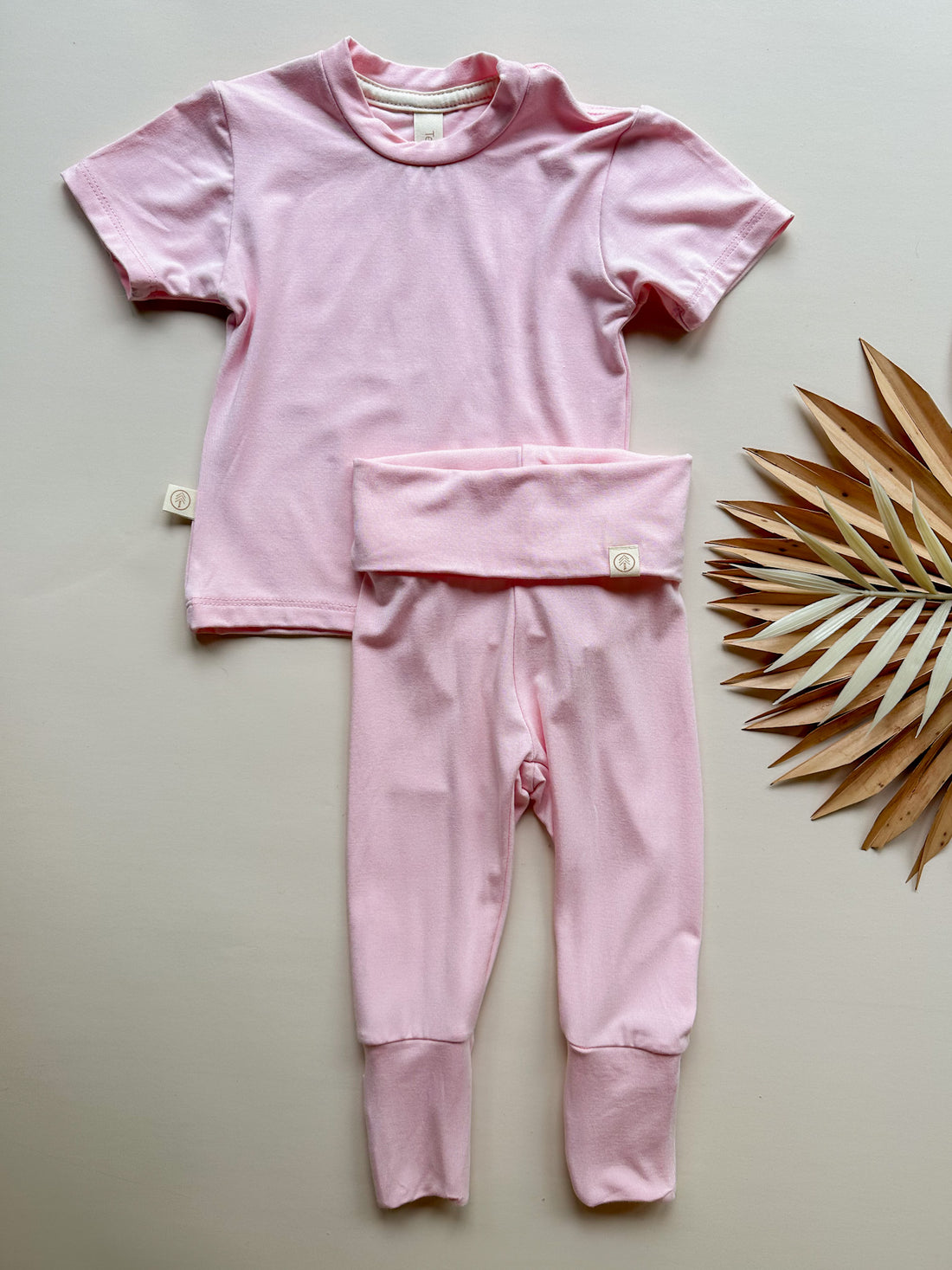 Fold Over Leggings and Short Sleeve Tee Set | Rose Pink | Luxury Bamboo
