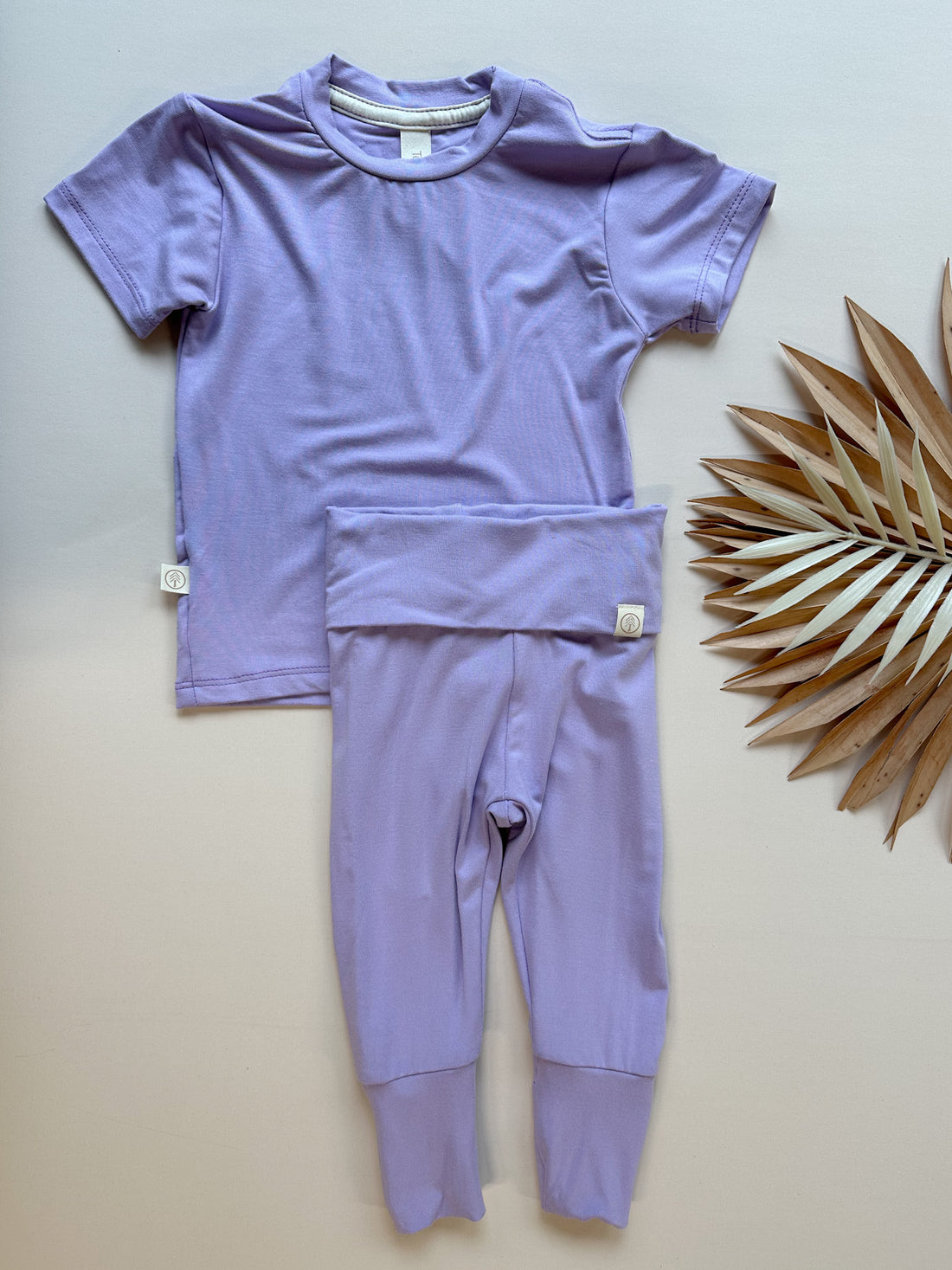 Fold Over Leggings and Short Sleeve Tee Set | Lilac | Luxury Bamboo