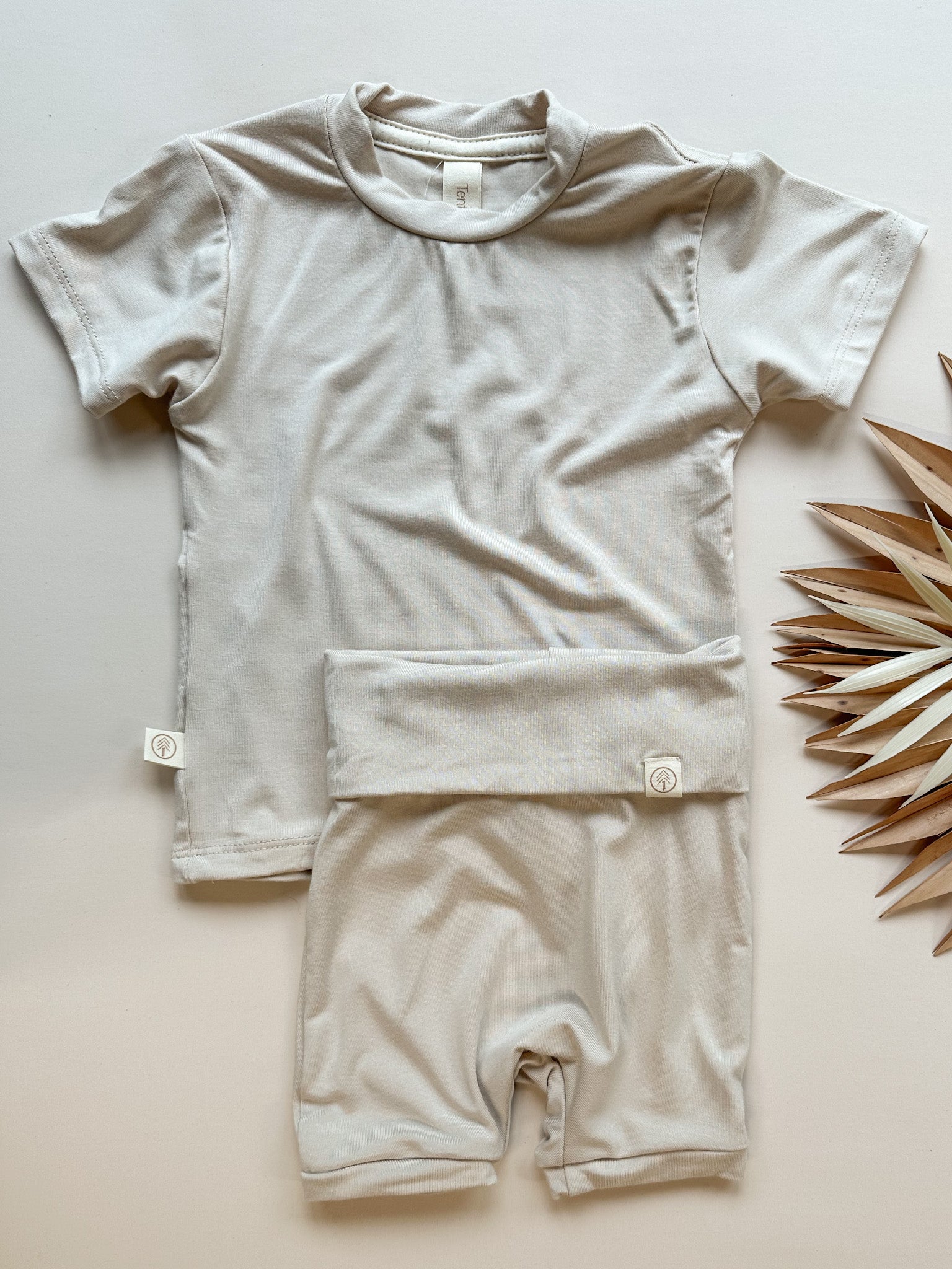 Fold Over Shorties and Short Sleeve Tee Set | Sand | Luxury Bamboo