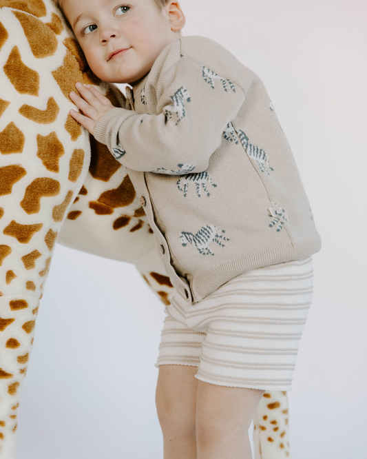 Organic Cotton Knit Jacquard Cardigan in Zebra