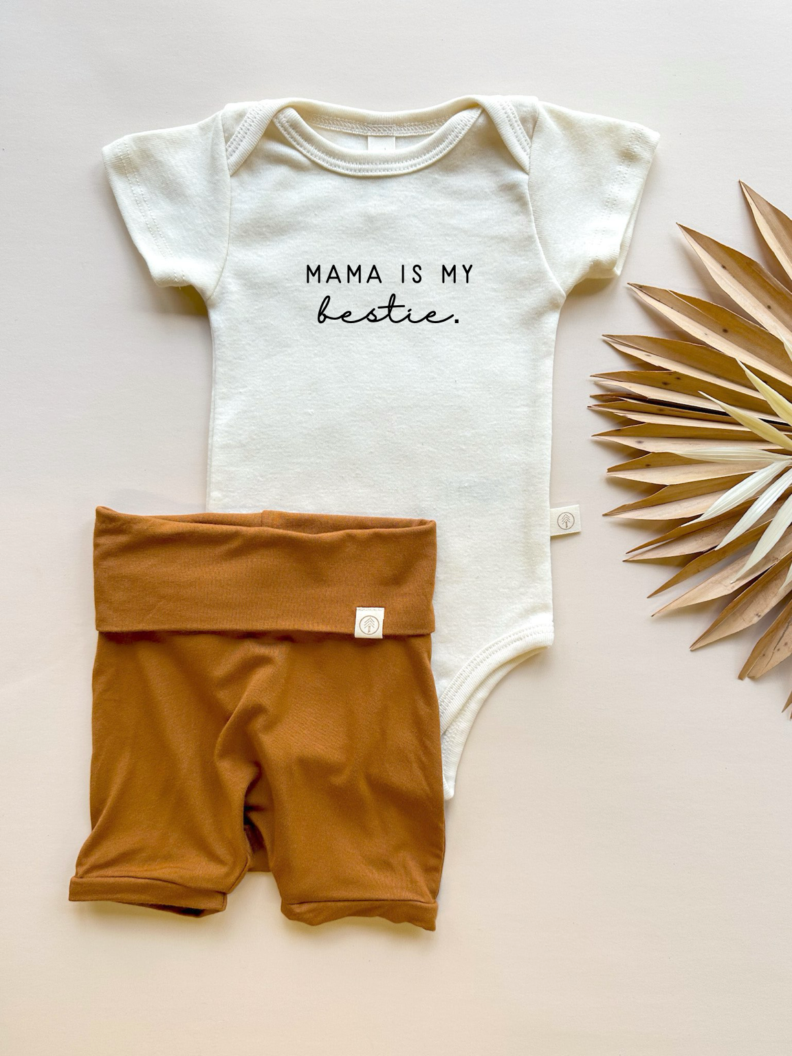 Mama Bestie | Bamboo Fold Over Shorties and Organic Cotton Bodysuit Set | Ginger