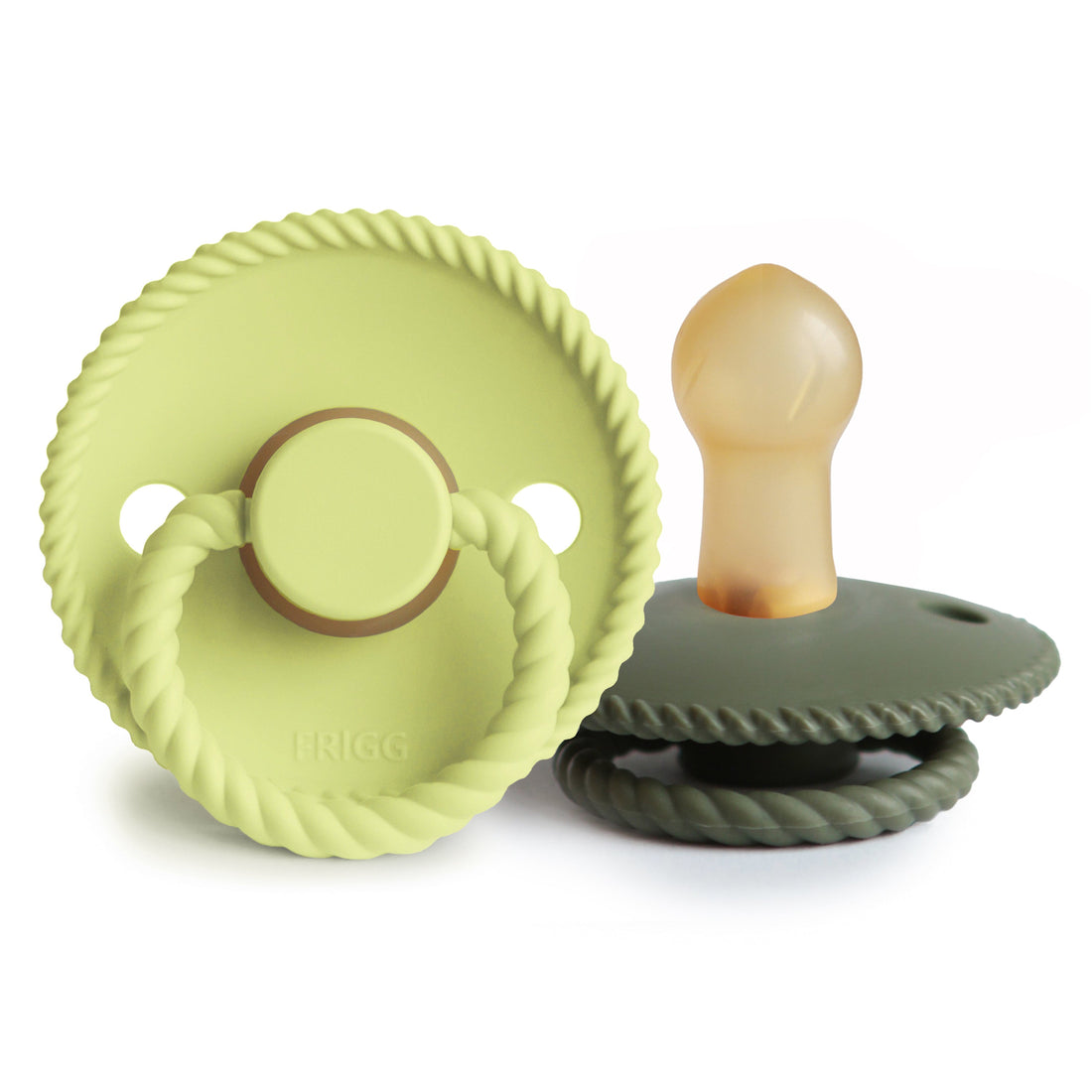 FRIGG Rope Natural Rubber Pacifier 2 - Pack - Tenth &amp; Pine - FRIGG PACIFIERS - 0 - 6 months - Green Tea/Olive