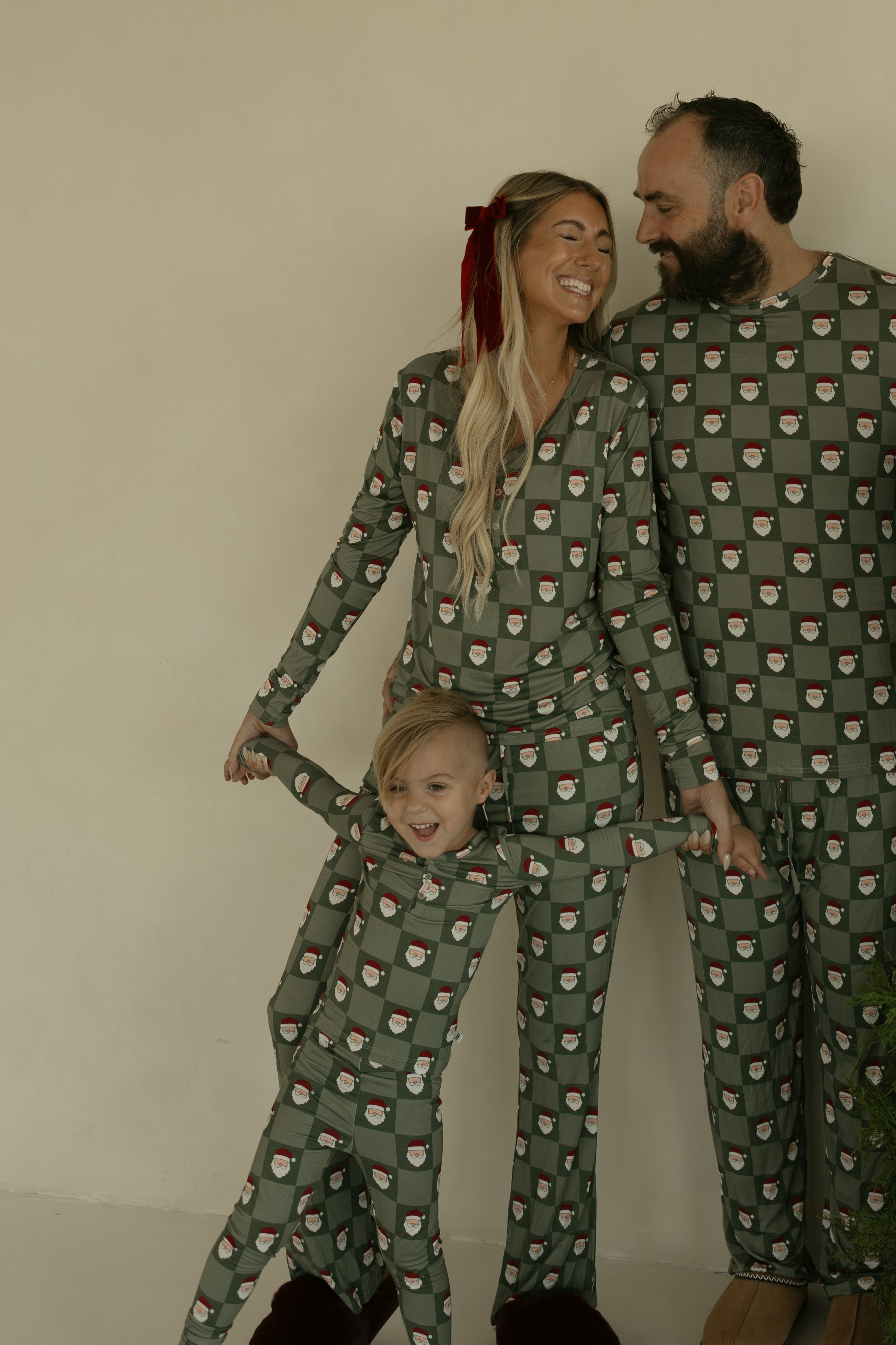 Bamboo Two Piece Pajamas | Santa Checkerboard