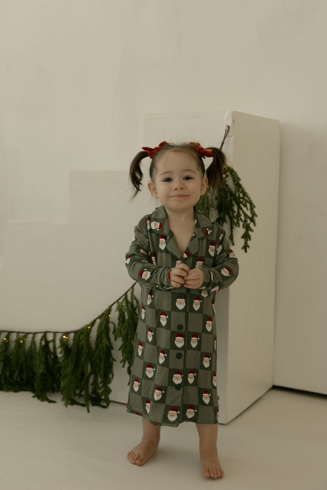Toddler Bamboo Sleeping Dress | Santa Checkerboard