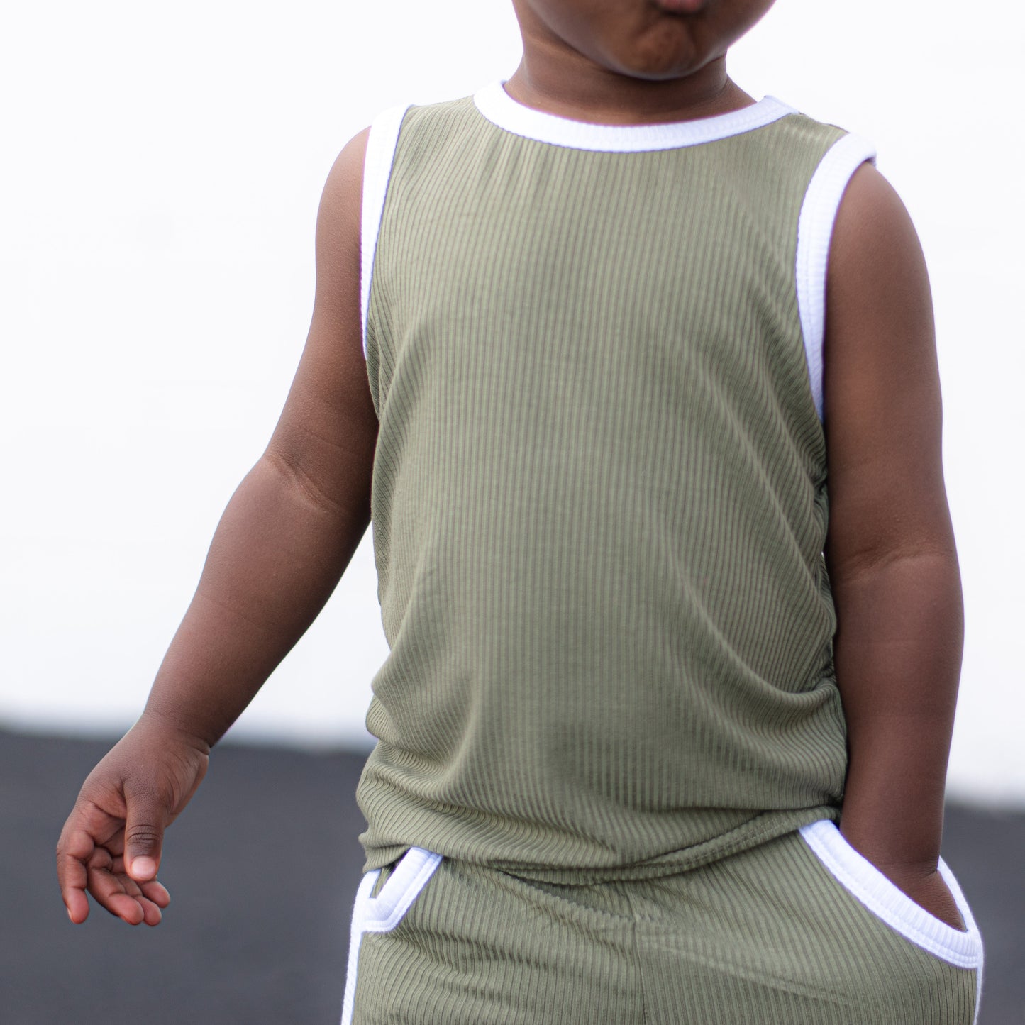 TRACK SHORTS SET- Bamboo Rib Sage