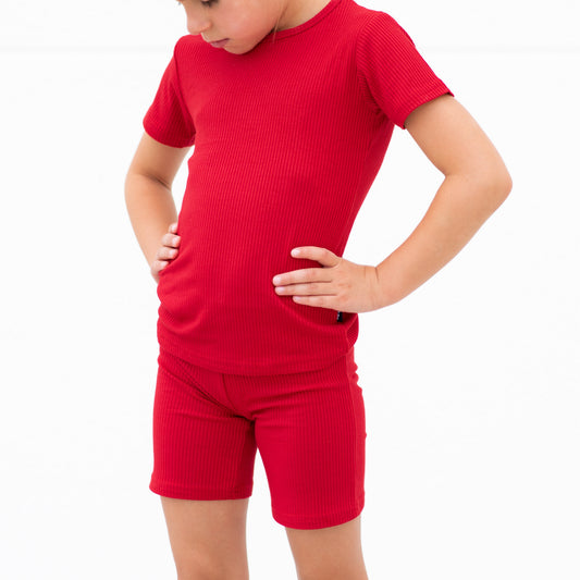 TWO PIECE SHORTIE SET- Red Ribbed
