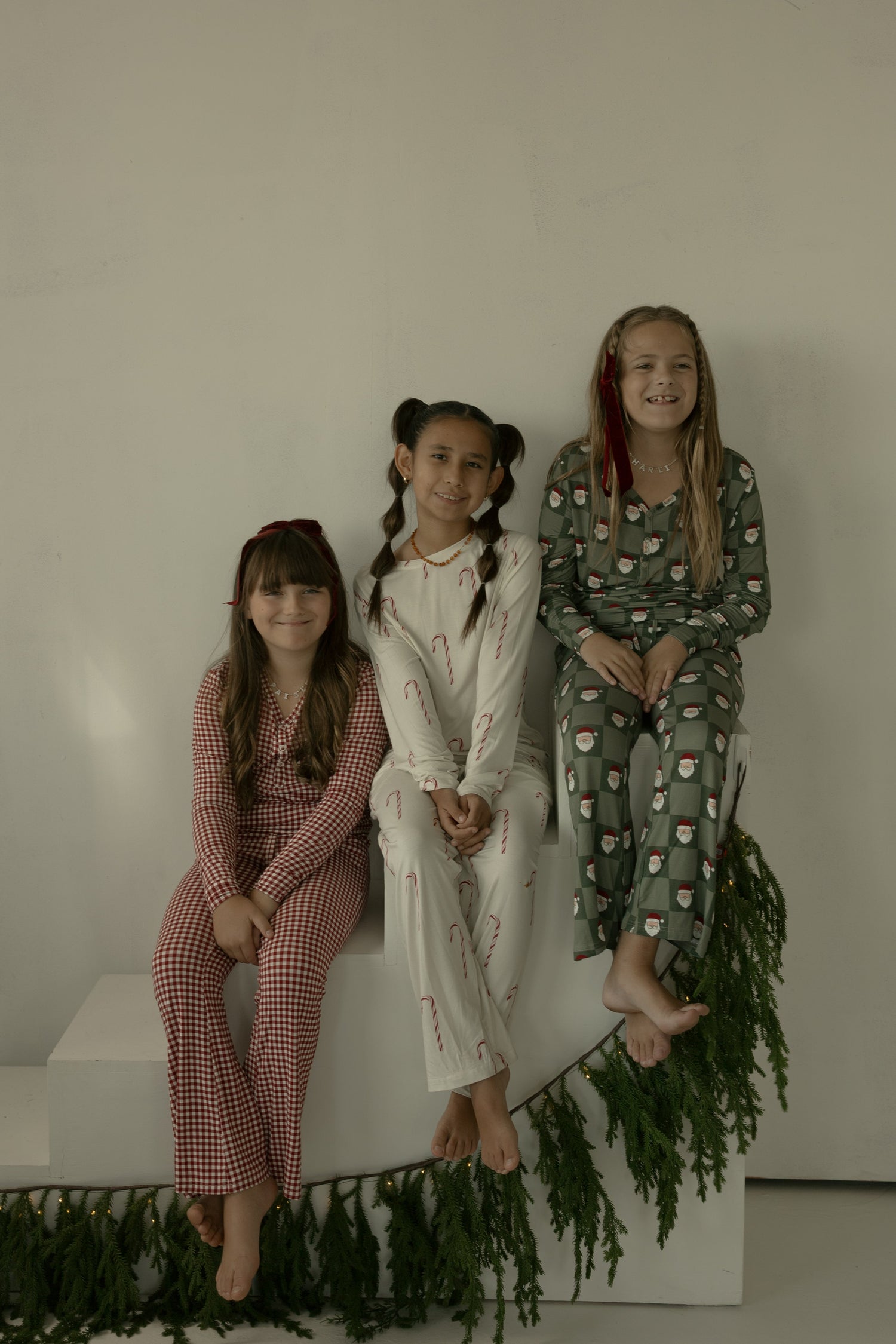 Pre-Teen Flare Bamboo Pajamas | Santa Checkerboard