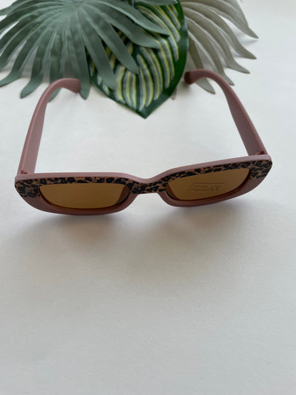 Rectangle Two Tone Cheetah Sunglasses - Dusty Rose