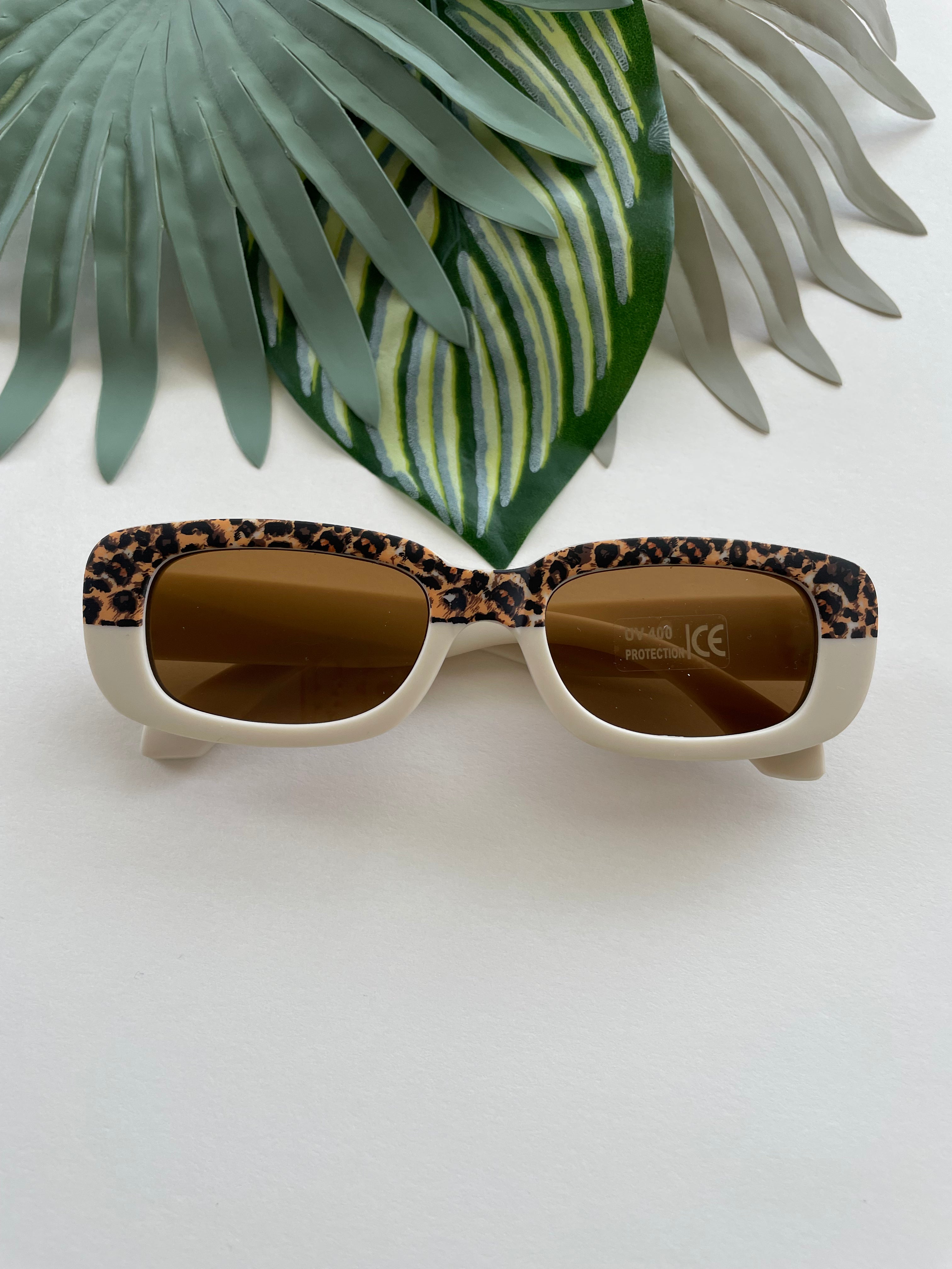 Rectangle Two Tone Cheetah Sunglasses - Sand