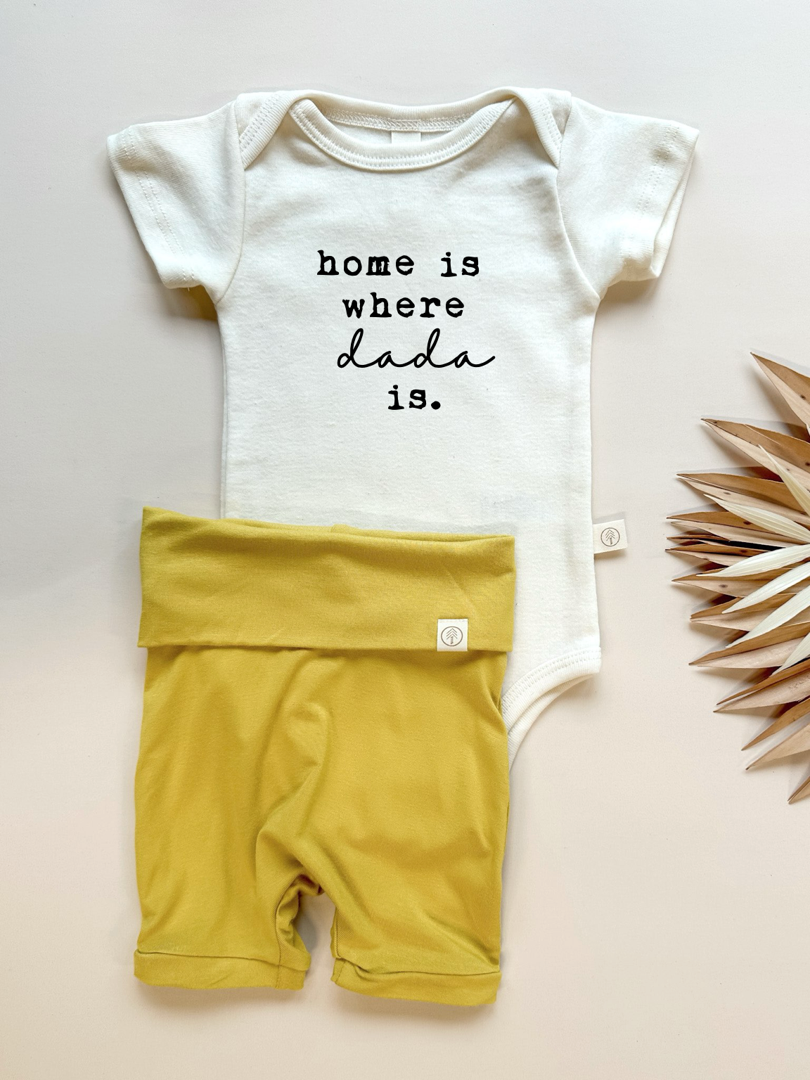 Home is Where Dada is | Bamboo Fold Over Shorties and Organic Cotton Bodysuit Set | Marigold