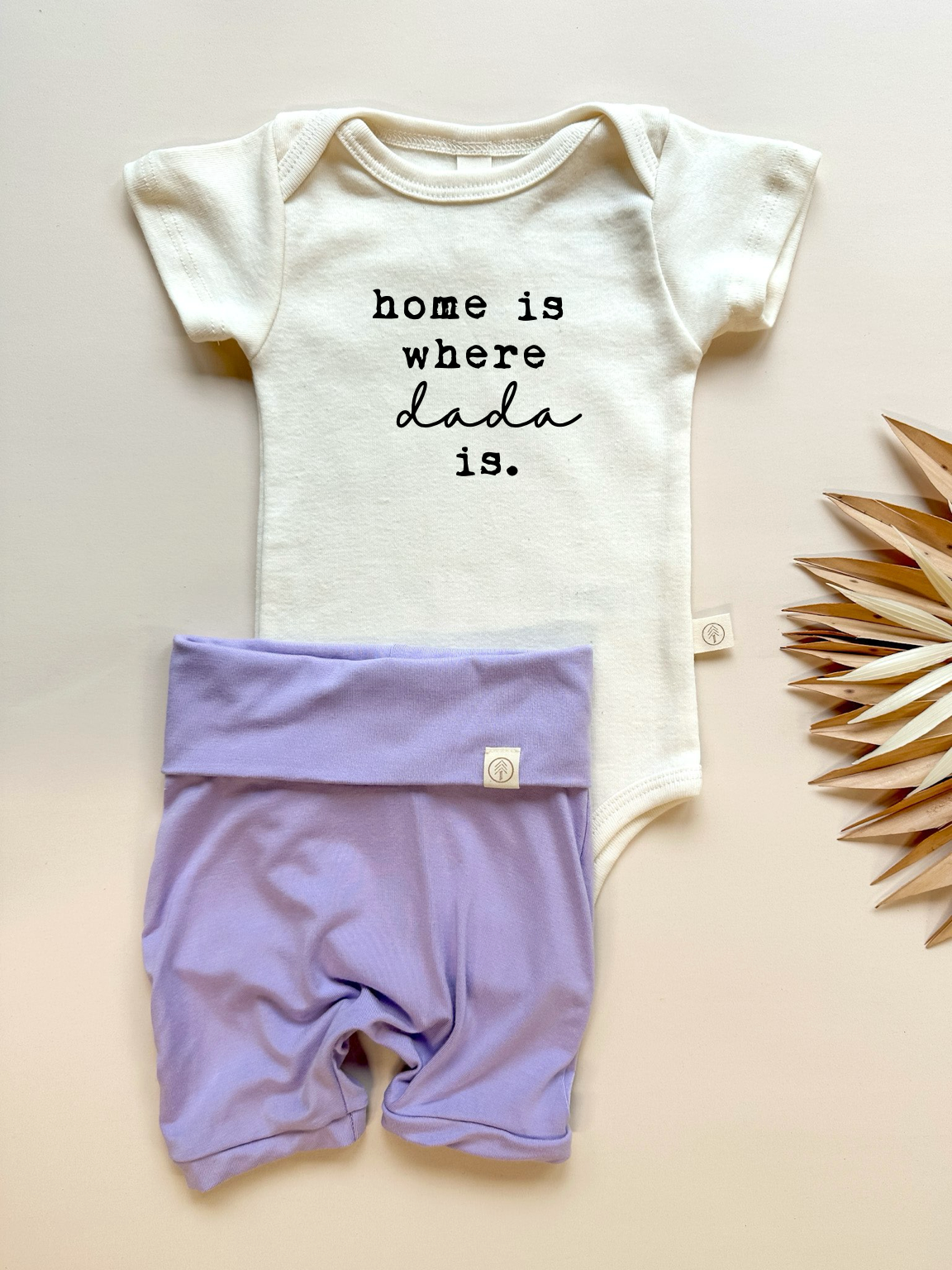 Home is Where Dada is | Bamboo Fold Over Shorties and Organic Cotton Bodysuit Set | Lilac