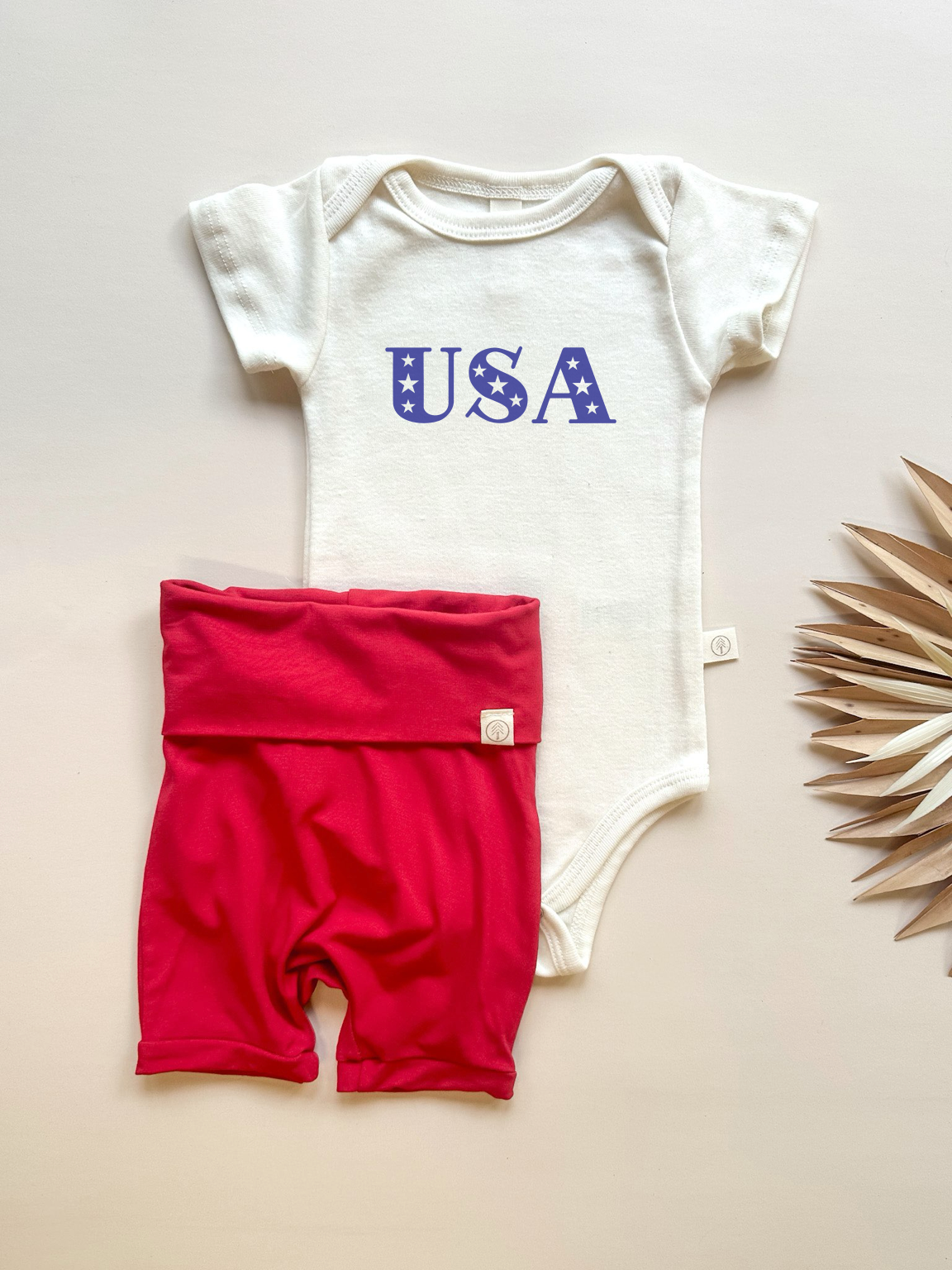 USA | Bamboo Fold Over Shorties and Organic Cotton Bodysuit Set | Red