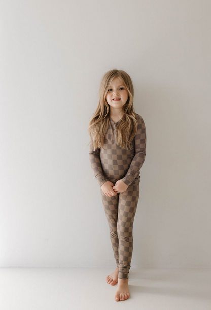 Bamboo Two Piece Pajama | Faded Brown Checkerboard