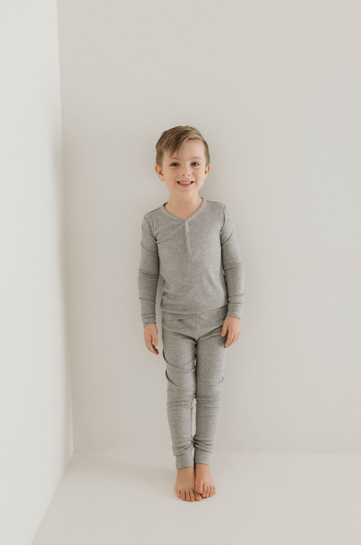 Bamboo Two Piece Pajamas | Ribbed Grey