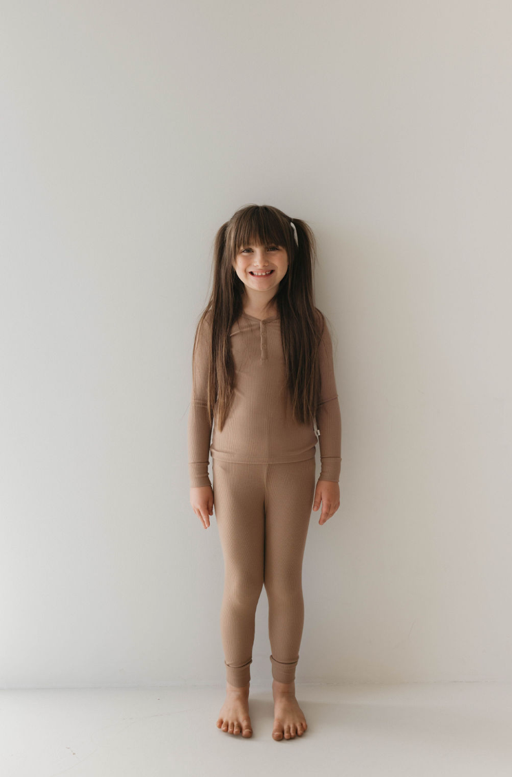 Two Piece Bamboo Pajamas | Ribbed Milk Chocolate