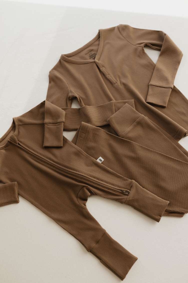 Two Piece Bamboo Pajamas | Ribbed Milk Chocolate