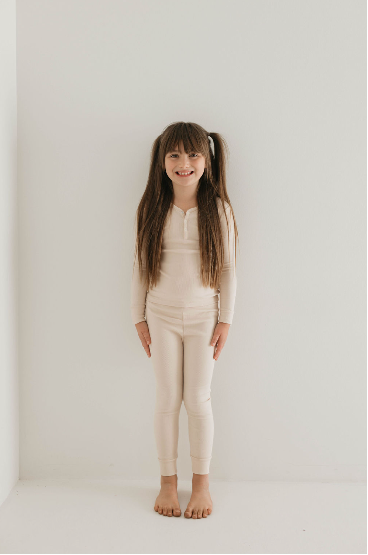 Two Piece Bamboo Pajamas | Ribbed Cream