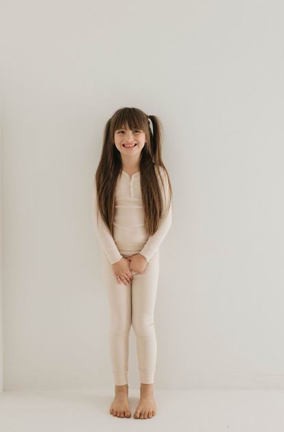 Two Piece Bamboo Pajamas | Ribbed Cream