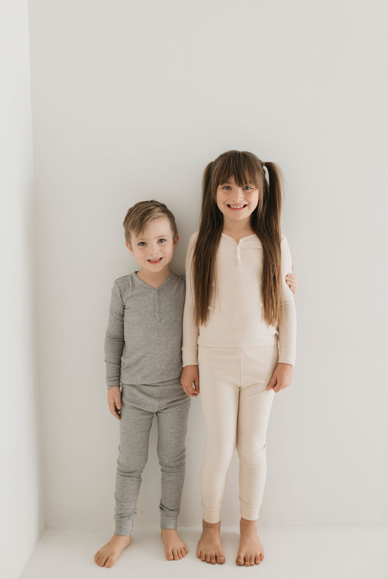 Two Piece Bamboo Pajamas | Ribbed Cream