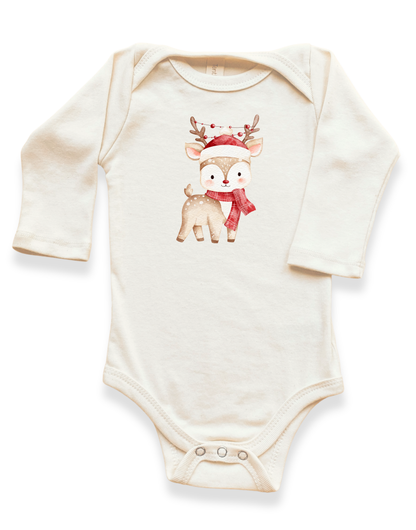 Christmas Reindeer Organic Baby Bodysuit Long Sleeve