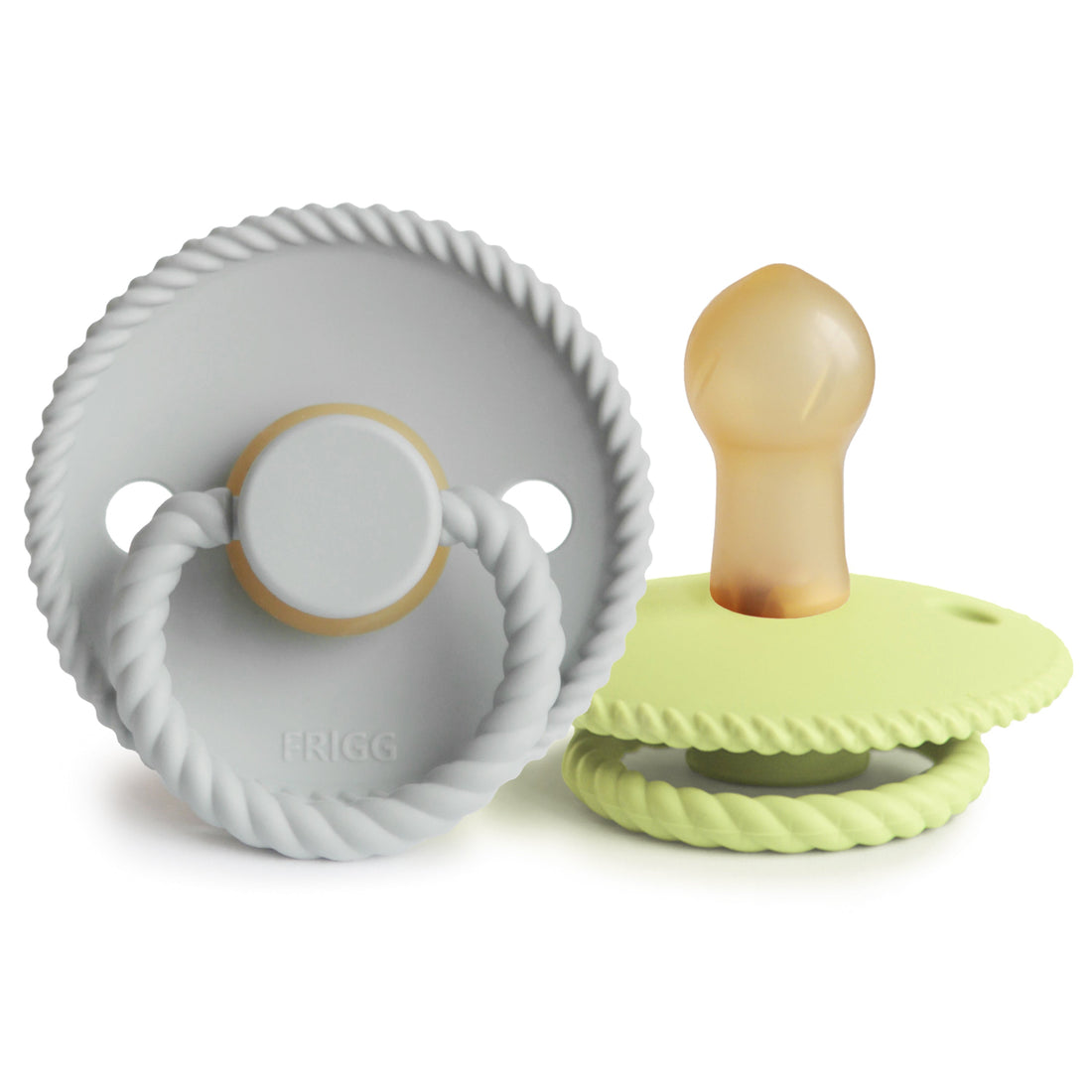 FRIGG Rope Natural Rubber Pacifier 2 - Pack - Tenth &amp; Pine - FRIGG PACIFIERS - 0 - 6 months - Silver Gray/Green Tea