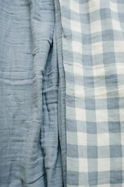 Dusty Blue Gingham Twin Muslin Quilt