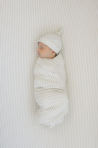 Taupe Stripe Ribbed Bamboo Newborn Knot Hat