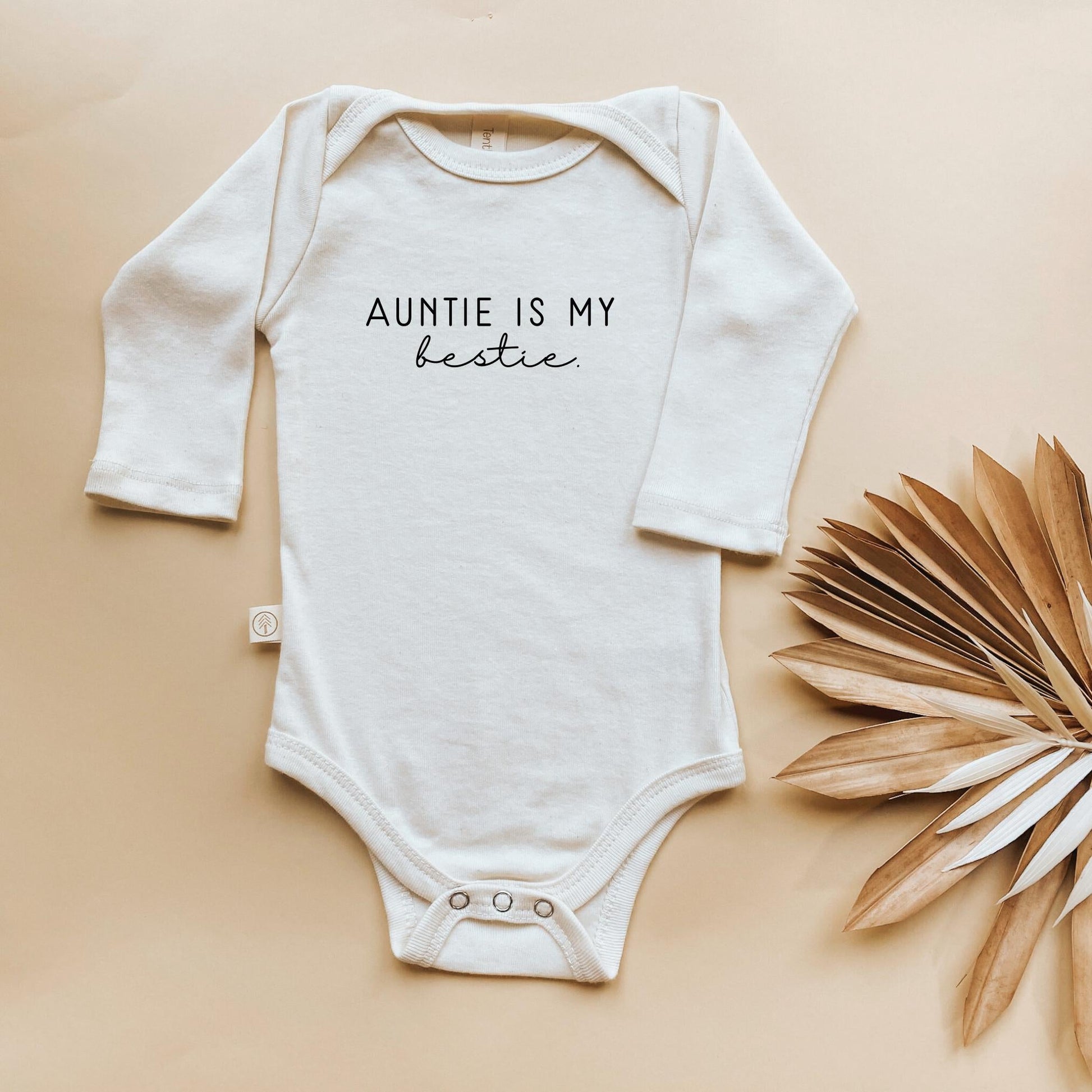 Baby Auntie is my Bestie Long - Sleeve Organic Cotton Bodysuit - Tenth & Pine - Bodysuits - 0 - 3 M